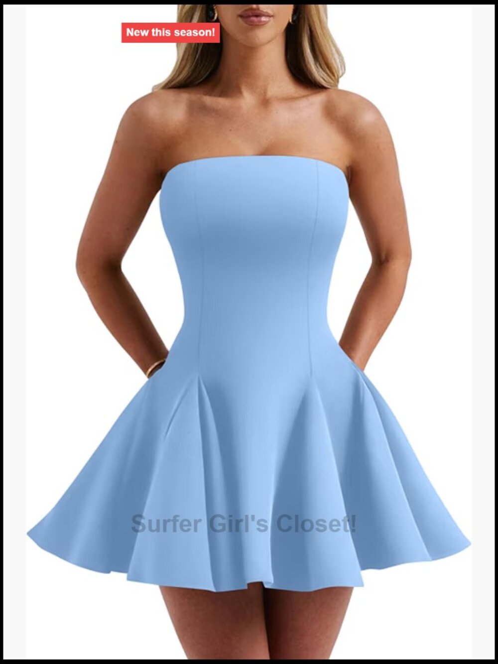 Women's Strapless Mini Dress A-Line Ruffled Hem Summer Party